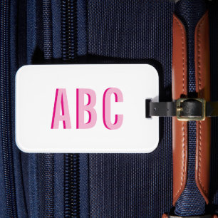 Fett gestapeltes rosa 3-Buchstaben-Monogramm Gepäckanhänger
