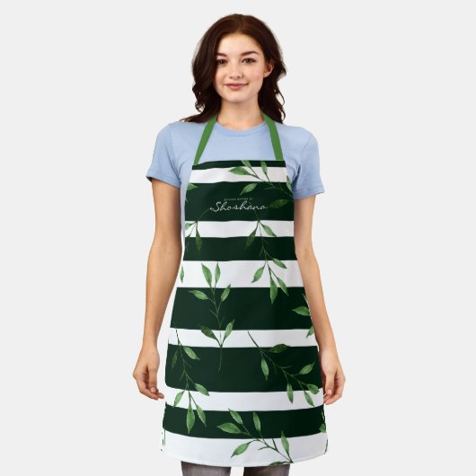 Fett gestreifte Wasserfarben Blätter Personalisier Schürze (Getragen)