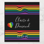 Fett gezogener Regenbogen Retro Streifen mit Herz Weinetikett (Einzelnes Label)