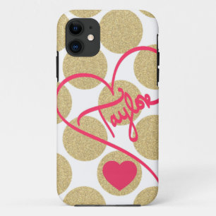 Fett Glitzer Gold Dots Herzstück und handgeschrie iPhone 11 Hülle