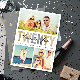 Fett Gold Typografie 2025 Neujahr 3 FotoCollage Feiertagskarte