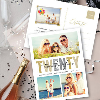 Fett Gold Typografie 2025 Neujahr 3 FotoCollage Feiertagspostkarte