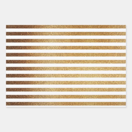 Fett goldener Glitzer und weiße Streifen Geschenkpapier Set (Vorderseite 2)
