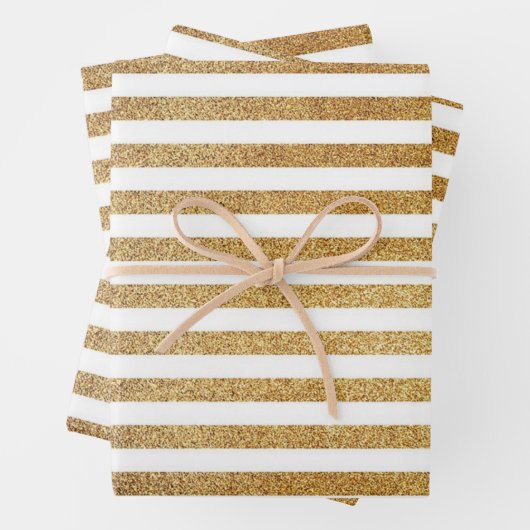 Fett goldener Glitzer und weiße Streifen Geschenkpapier Set (Beispiel)