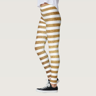 Fett goldener Glitzer und weiße Streifen Leggings