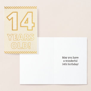 Fett, Goldfoil "14 JAHRE ALT!" Geburtskarte Folienkarte