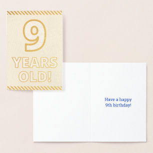 Fett, Goldfoil "9 JAHRE ALT!" Geburtskarte Folienkarte