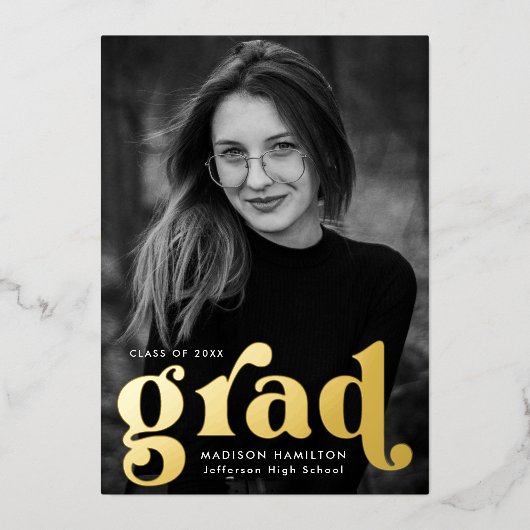 Fett Goldtypografie-Foto-Graduierungspartei Folieneinladung (Vorderseite)