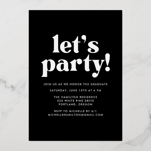 Fett Goldtypografie-Foto-Graduierungspartei Folieneinladung (Rückseite)