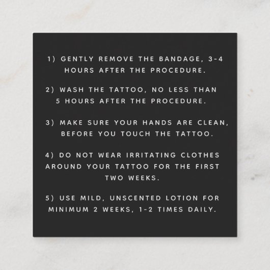 Fett & Goth Tattoo Aftercare Instructions Minimal Quadratische Visitenkarte (Rückseite)