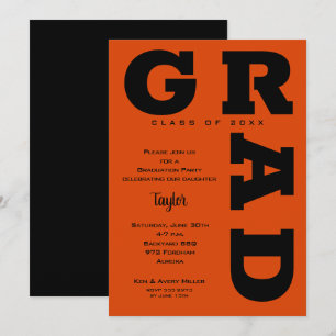 Fett GRAD Black und Orange Abschluss Einladung