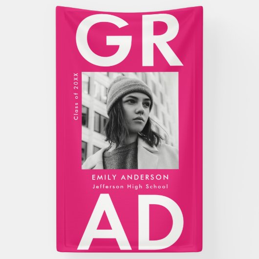 Fett Grad Hot Pink Foto Abschluss Banner (Vertikal)