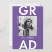 Fett Grad Lila Foto Graduation Party Einladung (Vorderseite)