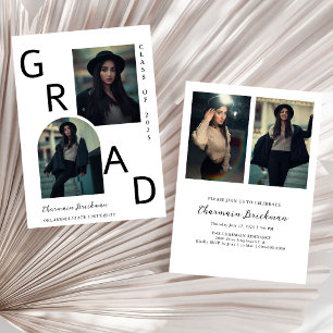 Fett GRAD Multiple Foto Black & White Abschluss Einladung