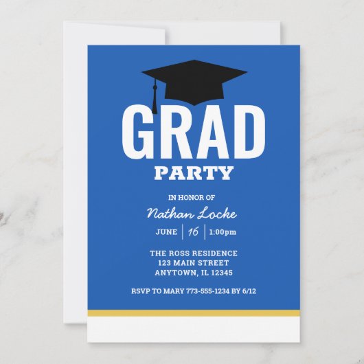 Fett Grad Royal Blue Graduation Party Einladung (Vorderseite)