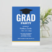 Fett Grad Royal Blue Graduation Party Einladung (Stehend Vorderseite)