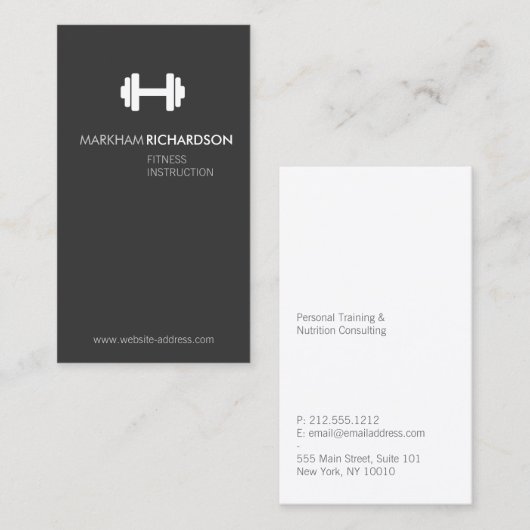 Fett graue/weiße Personal Trainer Business Card Visitenkarte (Vorne/Hinten)