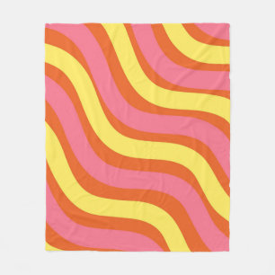 Fett Groovy Orange Yellow Pink Wavy Stripe Modern Fleecedecke
