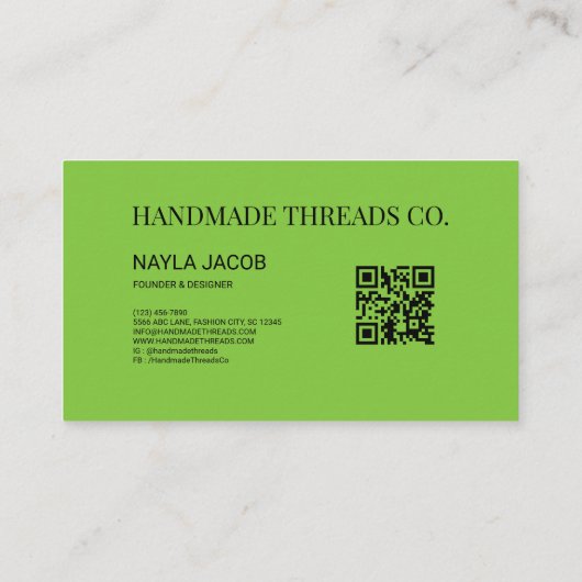 Fett Grün braun Karo Muster QR Code Handmade Visitenkarte (Rückseite)