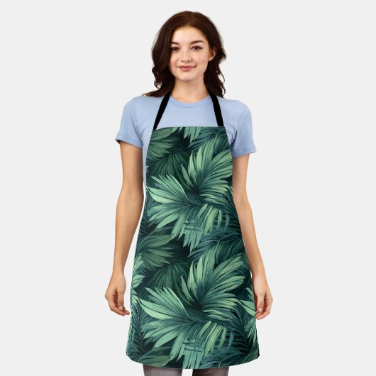 Fett grüner Dschungel tropischer Palmen Muster Schürze (Getragen)