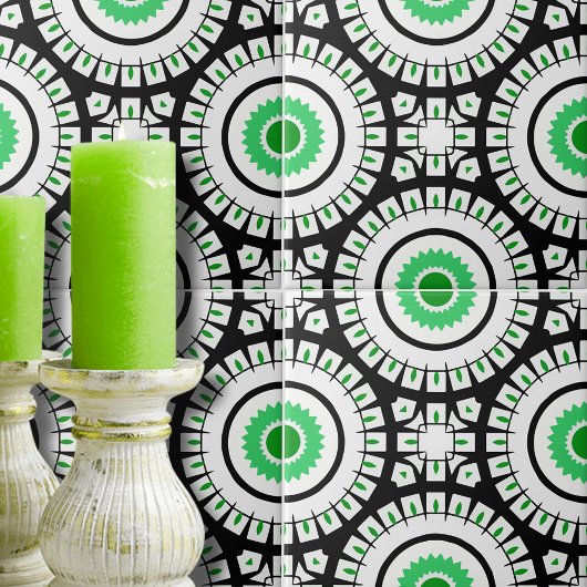 Fett grünes Schwarz-Weiß-geometrisches Muster Fliese