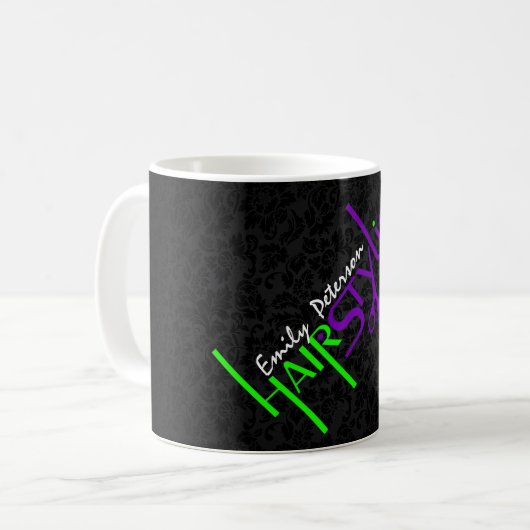 Fett grünes und Lila Textdesign Kaffeetasse (Vorderseite Links)