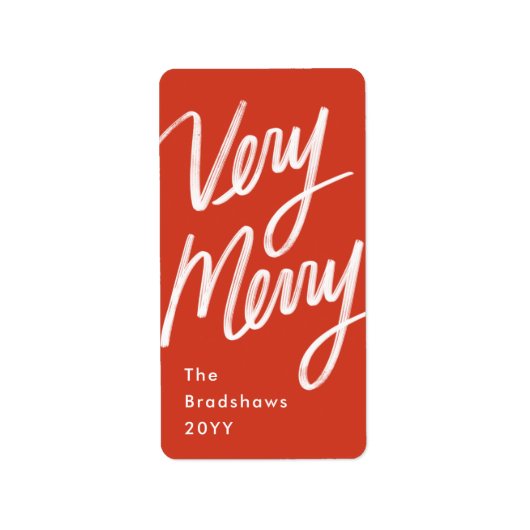 Fett Hand Letted Sehr frohe Ferien Rot Adressaufkleber (Vorne)