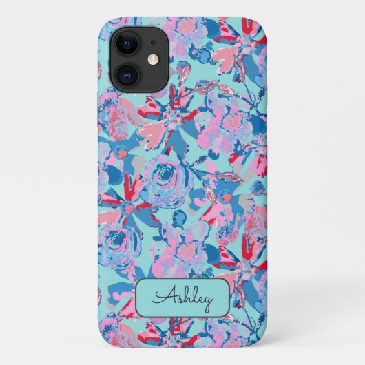 Fett handgestrichene blau-blaue Rosa Monogramm Case-Mate iPhone Hülle (Rückseite)