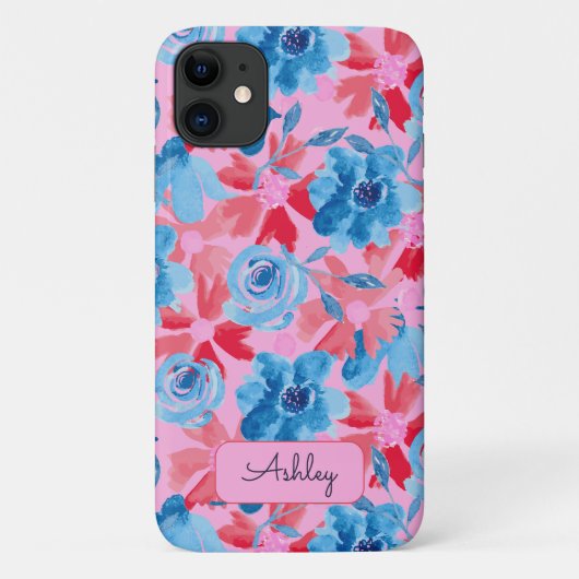 Fett handgestrichene blau-blaue Rosa Monogramm Case-Mate iPhone Hülle (Rückseite)