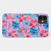 Fett handgestrichene blau-blaue Rosa Monogramm Case-Mate iPhone Hülle (Rückseite (Horizontal))