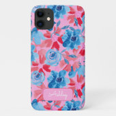 Fett handgestrichene blau-blaue Rosa Monogramm Case-Mate iPhone Hülle (Rückseite)