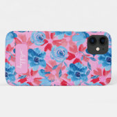Fett handgestrichene blau-blaue Rosa Monogramm Case-Mate iPhone Hülle (Rückseite (Horizontal))