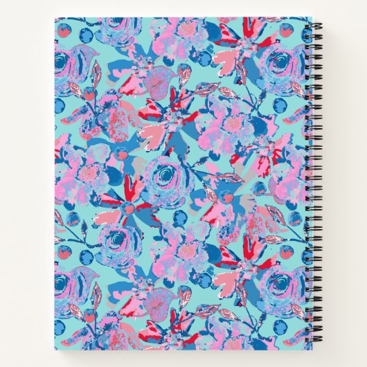 Fett handgestrichene Blüten - Rot, Blau und Rosa Notizblock (Rückseite)