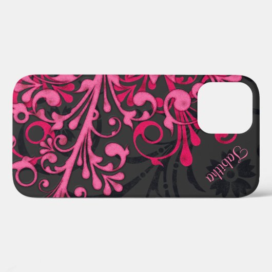 Fett heißrosa Schwarz Elegant Floral Case-Mate iPhone Hülle (Rückseite (Horizontal))