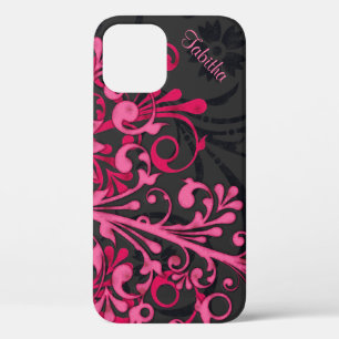 Fett heißrosa Schwarz Elegant Floral iPhone 12 Hülle