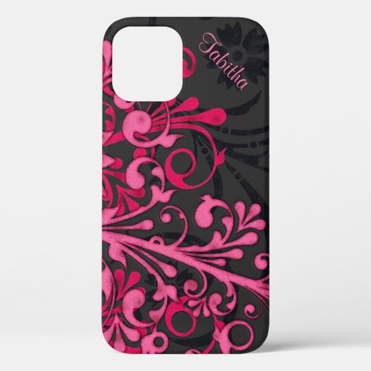 Fett heißrosa Schwarz Elegant Floral Case-Mate iPhone Hülle (Rückseite)