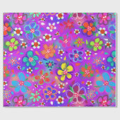 Fett helle Blume auf rosa Lila Boho Geschenkpapier (Flach)