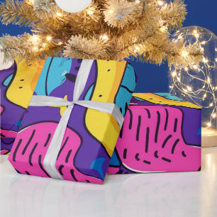 Fett helle Farben 90er Abstraktes Funky Art Muster Geschenkpapier