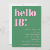 Fett Helle Moderne Retro Rosa Grün 18. Geburtstag Einladung (Vorderseite)