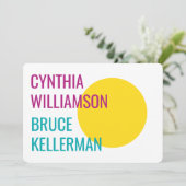 Fett heller Neon Pink Gelb Türkis Rett Datum Einladung (Stehend Vorderseite)