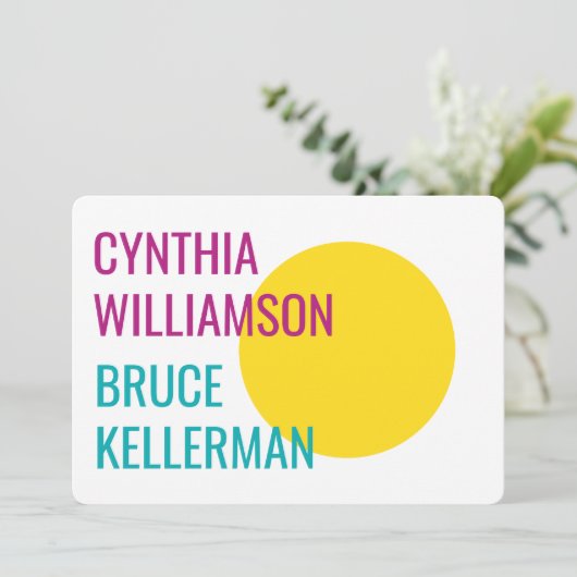 Fett heller Neon Pink Gelb Türkis Rett Datum Einladung (Stehend Vorderseite)