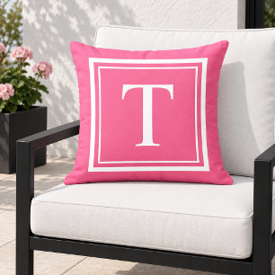 Fett Helles Rosa Weißer Quadratischer Rahmen Monog Kissen