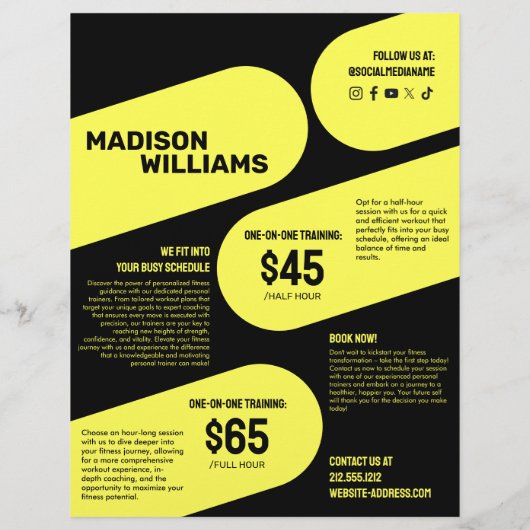 Fett-Hellgelbes Personal Trainer-Foto Flyer (Hinten)