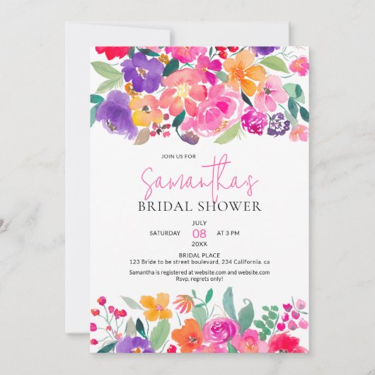 Fett hellrosa, blumenfarbenes Brautparty Einladung (Vorderseite)