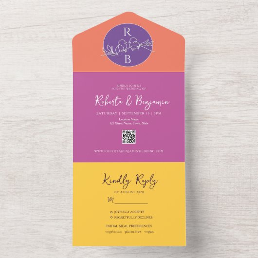 Fett-hellrosa Hochzeit alles in einer Einladung (Innen Boden)