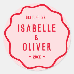 Fett hellrosa rosa, rosa, gequiggle Wavy Retro-Kur Runder Aufkleber