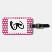 Fett hellrosa und weiß: Funky Retro Monogram Gepäckanhänger (Vorderseite horizontal)