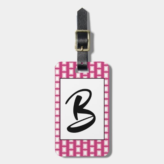 Fett hellrosa und weiß: Funky Retro Monogram Gepäckanhänger (Vorderseite vertikal)