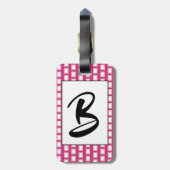 Fett hellrosa und weiß: Funky Retro Monogram Gepäckanhänger (Rückseite vertikal)