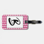 Fett hellrosa und weiß: Funky Retro Monogram Gepäckanhänger (Rückseite horizontal)